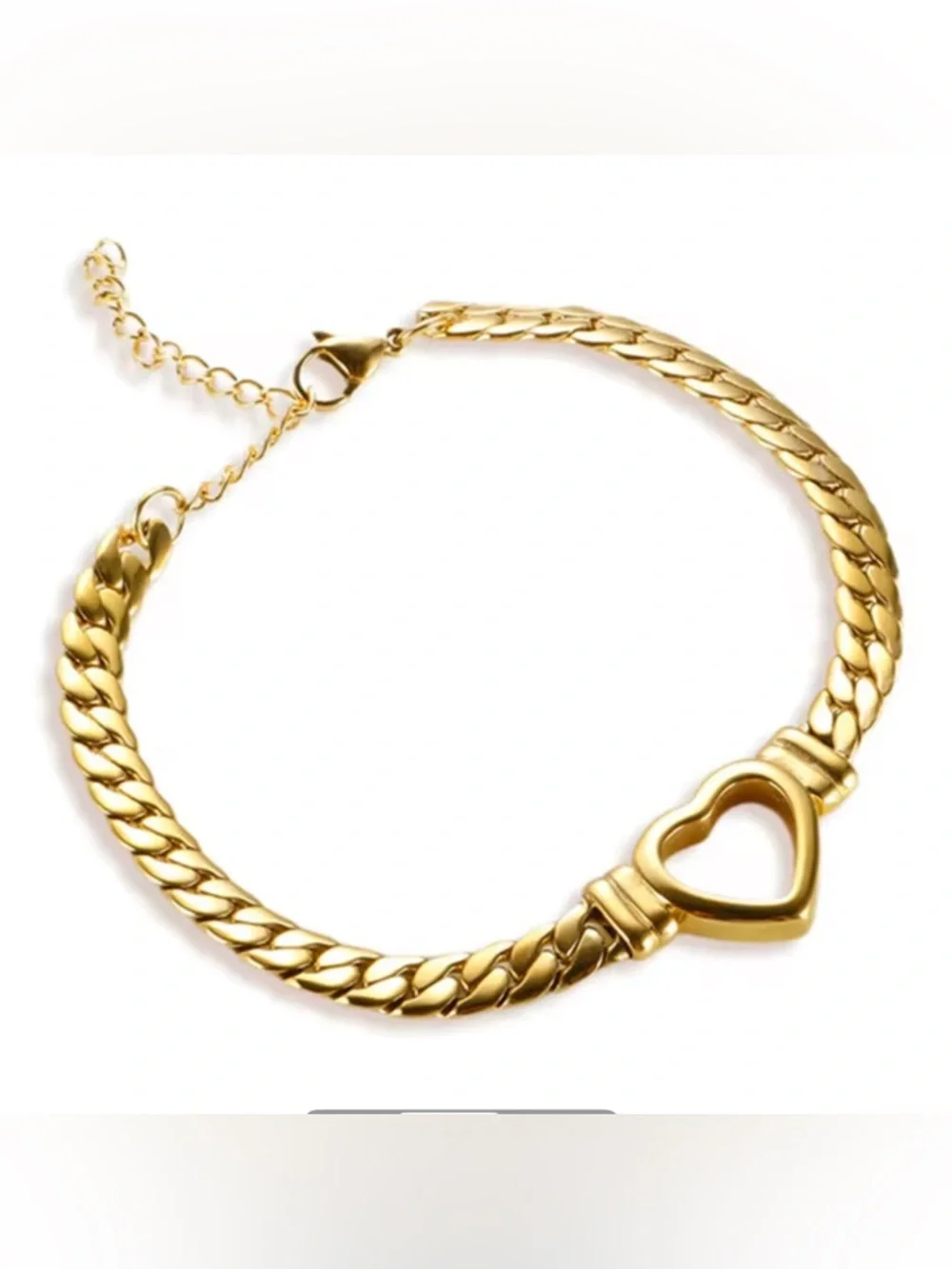 NEW Chunky Chain Heart Bracelet Anklet 14k Gold Plate Waterproof JL08
